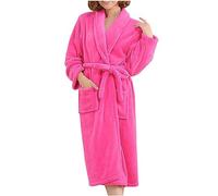 His and Her Dressing Gowns for Couples Flannel Fleece Bathrobe Lengthening Robe Shawl Collar Bath Robes for Women Men Fluffy Pajamas Nightdress with Belt Soft Warm Sleepwear Loungewear Hot Pink L