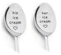 His and Her Ice Cream Spoons for Couples, Boyfriend Girlfriend Birthday Wedding Anniversary Christmas Gifts for Wife Husband Stainless Steel Couple Engraved Spoon Set 2Pcs