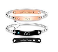 His and Her Matching Cuff Bangle Bracelet for Couple, Cubic Zirconia and Stainless Steel, Men and Women Magnetic Distance Relationship Identification Bracelet Infinite love