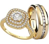 His And Hers 925 Sterling Silver/Titanium Simulated Diamonds Classic Gold Tone Wedding Engagement Band Ring Set (Available Sizes J - Z+4) EMAIL US WITH YOUR SIZES