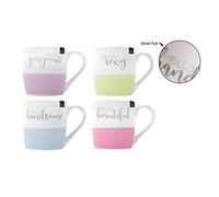 His and Hers China Mugs with Silver Foiling Script - Couple Mugs - Pack of 4