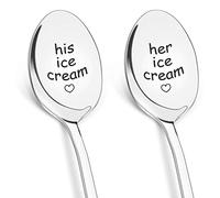 His and Hers Ice Cream Spoons Set-Pack of 2 Gifts for Couples,Stainless Steel Engraved Coffee Spoon Present for Birthday Wedding Anniversary Valentines Day Gift Couple Present (Style01)