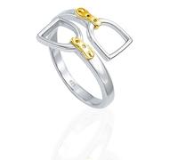 His and Hers Open Double Stirrups 18K Gold Plated 925 Sterling Silver Filled Unisex Stirrups with Gold Belt Buckle Adjustable Fit Any Finger