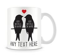 His and Hers Personalised Mug Gift with Love Birds and Hearts - (Customise with Name)