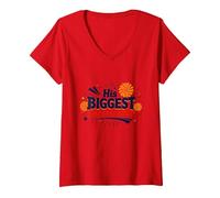 His Biggest Cheerleader: Proud Dad Support V-Neck T-Shirt, Women, Red, L