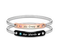 His Crazy and Her Weirdo Stainless Steel Bangle Bracelets Set for Couples Girlfriend and Boyfriend Valentines Day Gift Y2595