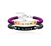 His Crazy Her Weirdo Bracelets for Boyfriend and Girlfriend - Couples Black Bronze Hematite Stone Engraving Bracelets Set for Men and Women Y2110