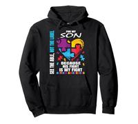 His Fight Is My Fight Blue Son Autism Awareness Mom Dad Pullover Hoodie