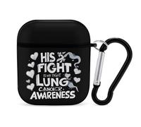 His Fight Is My Fight Lung Cancer Awareness Case Cover Compatible with AirPods 1 2 Generation with Black Keychain