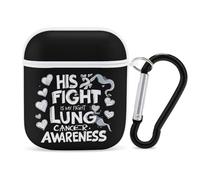 His Fight Is My Fight Lung Cancer Awareness Case Cover Compatible with AirPods 1 2 Generation with Black Keychain