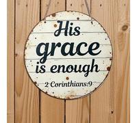 His Grace is Enough Aluminium Hanging Ornaments - Uplifting Faith-Based Quote on Rustic Wood Background - Perfect for Home, Study or As A Meaningful Gift for Believers