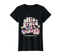 His Grace is Enough Corinthians 12:9 Bible Verse Value Graphic T-Shirt, Women, Black, L
