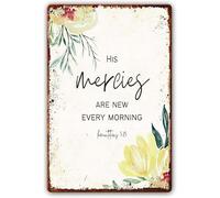 His Grace Is New Every Morning, Lamentations 3:23 Metal Tin Sign Bible Verses Wall Decor Scripture Wall Art For Kitchen Modern Paintings For Bathroom Artwork Metal Tin Sign 8x6 Inch