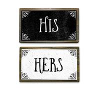 His Hers Couples Sign Set - Handmade Rustic Wood & Metal Signs - Gift Wrapped - Romantic His and Hers Décor for Bedroom, Bathroom, Wedding or Anniversary - 6” x 3.5” - Set of 2