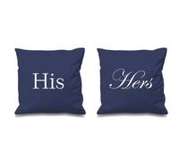 His Hers Navy Cushion Covers 16" x 16" Couples Cushions Valentines Anniversary Boyfriend Girlfriend Bedroom Decorative C 60 SECOND MAKEOVER Navy 40cm x 40cm