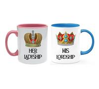 His Lordship & Her Ladyship Set of 2 Mugs Coffee Tea Cocoa Soup Daily use Inside Coloured Ceramic Cup. (Pink and Blue)