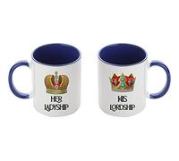 His Lordship & Her Ladyship Set of 2 Mugs Coffee Tea Cocoa Soup Daily use Inside Coloured Ceramic Cup. (Navy Blue)