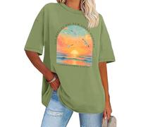 His Mercies are New Every Morning Shirt Sunrise Seagull Graphic T-Shirt Christian Bible Verse Tee Tops Green