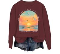 His Mercies Are New Every Morning Sweatshirt Sunrise Seagull Graphic Hoodie Christian Bible Verse Tops Claret