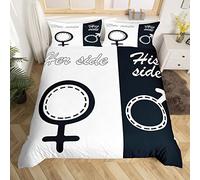 His Side Her Side Bedding Set White Black Duvet Cover Wife Husband Couple Comforter Cover Humorous Geometry Bedspread Cover King Size 2Pillowcase