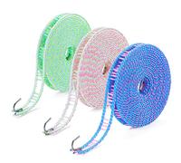 HISAFA 3-Pack Windproof Clothesline with Hooks - Super Strong and Durable, PE Material, 16ft - Ideal for Indoor/Outdoor Use & Travel