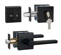 HISAFE 1 Set Front Exterior Door Lock Set, Passage Door Handle with Single Cylinder Deadbolt, Keyed Alike Door Locks, Left&Right Handed