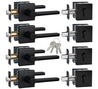 HISAFE 4 Sets Front Exterior Door Lock Set, Passage Door Handle with Single Cylinder Deadbolt, Keyed Alike Door Locks, Left&Right Handed