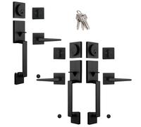 HISAFE Keyed Alike Double Door Handle Set&Single Door Handle Set, Matte Black Halifax Exterior Door Lockset with Deadbolt&Lever, Left&Right Handed