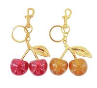 HISAKYST Cherry keychain handbag charmgold cherry bag charm 2pcs （Gold + Red）