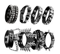 HISAKYST Spiked Bracelets 6pcs Emo Bracelets Spike Bracelet Unisex，80s cool rock style, a must-have for parties, music festivals, and motorcycle enthusiasts