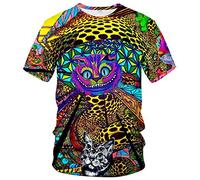Hisayhe Mens 3D Novelty Graphic Trippy T-Shirt Psychedelic Cat Funny Tees - - XXL