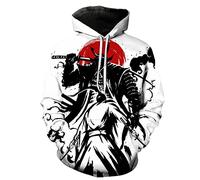 Hisayhe Men's Japanese Samurai Hooded Pullover 3D Printing Hoodie Sweatshirt, Colour2, XX-L