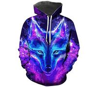Hisayhe Men's Novelty Funny Long Sleeve Hoodie Galaxy Wolf Casual Sweatshirt, Colour1, S