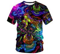 Hisayhe Novelty Mens Crew Neck Print Tee 3D Abstract Art Trippy T-Shirt, Multicolor2, S
