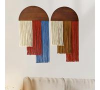 HISBO 2 Pcs Boho Macrame Wall Hanging, Tie-Dye Tapestry, Three-color woven tapestry, Modern Chic Wall Decor, for Apartment Dorm Living Room Bedroom Nursery Backdrop 17.7" W X 29.5" L, Blue and Red