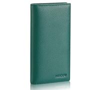 HISCOW Bifold Long Wallet with 15 Credit Card Slots - Italian Calfskin, Pebbled Green, 6.97"H x 3.5"W x 0.98"D, Italian Style