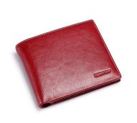 HISCOW Full Grain Leather Bifold Wallets for Men, Slim Minimalist Mens Wallet, Gifts for Dad Birthday Fathers Day, Red Vegetable-Tanned Leather, 3.8"H x 4.4"W x 0.6"D, Vintage