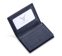 HISCOW Full Grain Leather Business Card Holder Case, Pebbled Blue, S, Classic