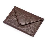 HISCOW Full Grain Leather Envelope Business Card Holder, Chocolate, One Size, Minimalist