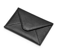 HISCOW Full Grain Leather Envelope Business Card Holder, Nero, One Size, Minimalist