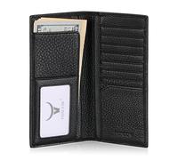 HISCOW Full Grain Leather Slim Long Wallet for Men, Pebbled Black, One Size, Classic