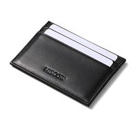 HISCOW Leather Slim Card Holder, Tiny Small Credit Card Wallet ID Case for Men & Women (Black)