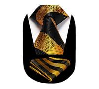HISDERN Black and Yellow Ties for Men Check Striped Neck Tie and Pocket Square Set for Fromal Business