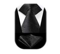 HISDERN Black Paisley Ties For Men Funeral Wedding Tie Handkerchief Solid Color Necktie & Pocket Square Set for Business Party