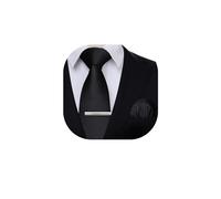 HISDERN Black Ties for Men 3.4" Solid Color Wedding Business Funeral Tie and Pocket Square with Clip Mens Necktie Hankerchief Wedding Formal Classic Neckties Set