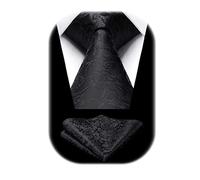 HISDERN Black Ties for Men Funeral Solid Paisley Tie Handkerchief Wedding Necktie and Pocket Square Set Floral Jacquard Tie Set