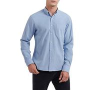 HISDERN Blue Shirts for Men Oxford Long Sleeve Button Casual Shirt with Pocket for Wedding Businiess Regular Fit 4XL
