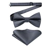 HISDERN Bow Tie for Men Grey Wedding Pre-tied Bow Tie and Pocket Square Set with Elastic Strap for Texudo Formal Business