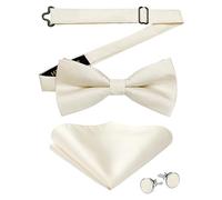 HISDERN Bow Tie for Men Wedding Cream Pre-tied Bow Tie and Pocket Square with Cufflinks Champagne Bowtie for Texudo Dinner Evening