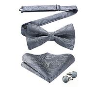 HISDERN Bow Tie for Men Wedding Pre-tied Bow Tie and Pocket Square with Cufflinks Charcoal Paisley Bowtie for Texudo Formal Business